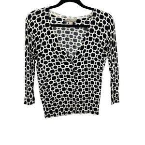 Banana Republic Cardigan Sweater Buttoned Knit Geometric Print‎ Black White SP
